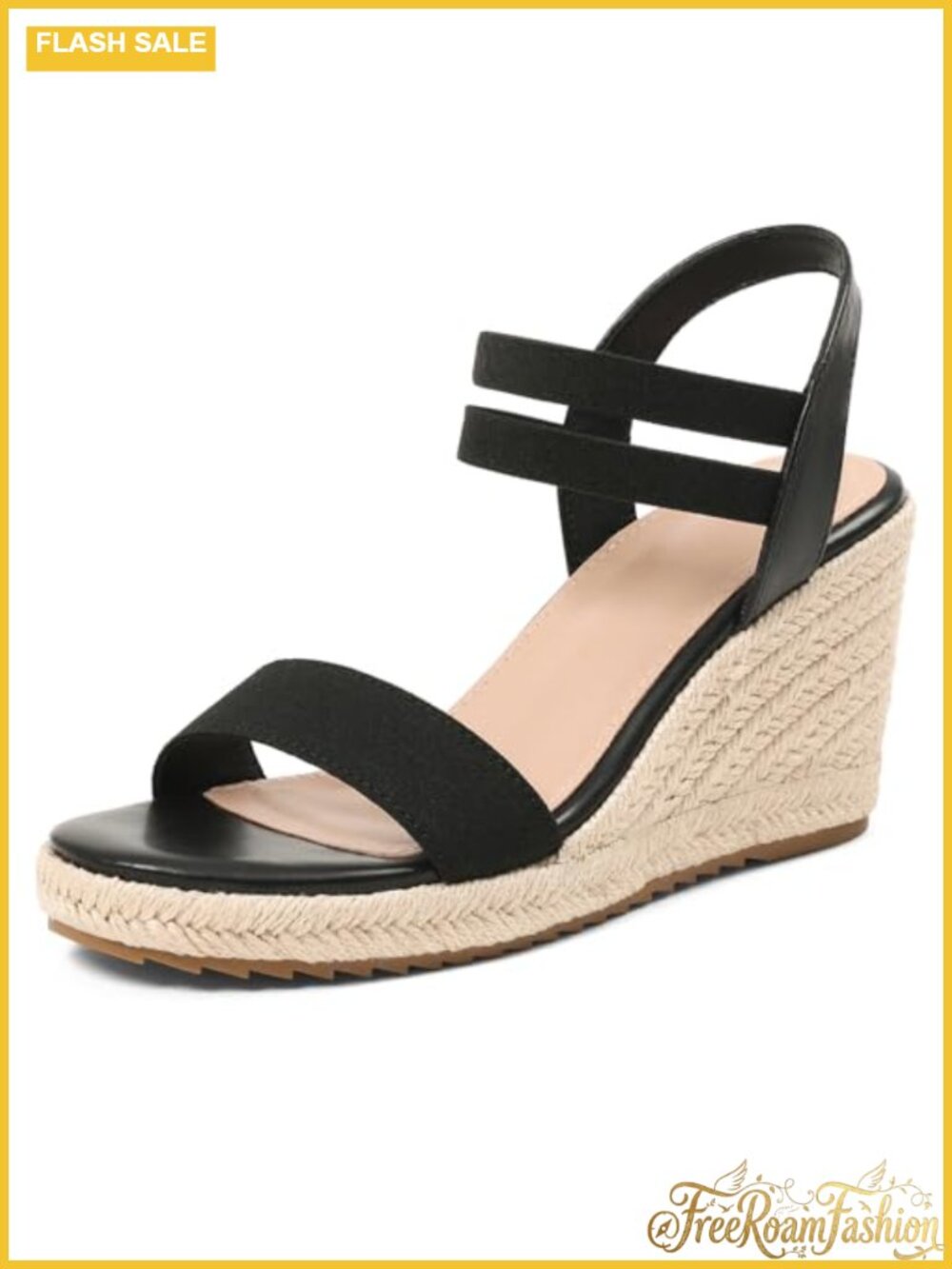 Women's Wedge Sandals with Elastic Ankle Strap, Slip On Open Toe Espadrille